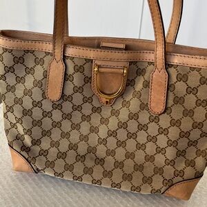 Gucci Classic Monogram GG Canvas Vintage Tote with Rare Stirrup Hardware